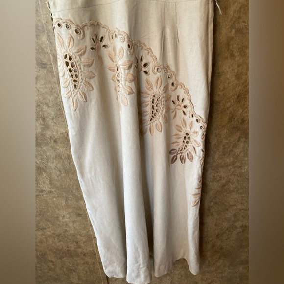 Vintage Original Franklin Embroidered Cutouts Shift Wiggle Dress M Linen Beige - Picture 3 of 16